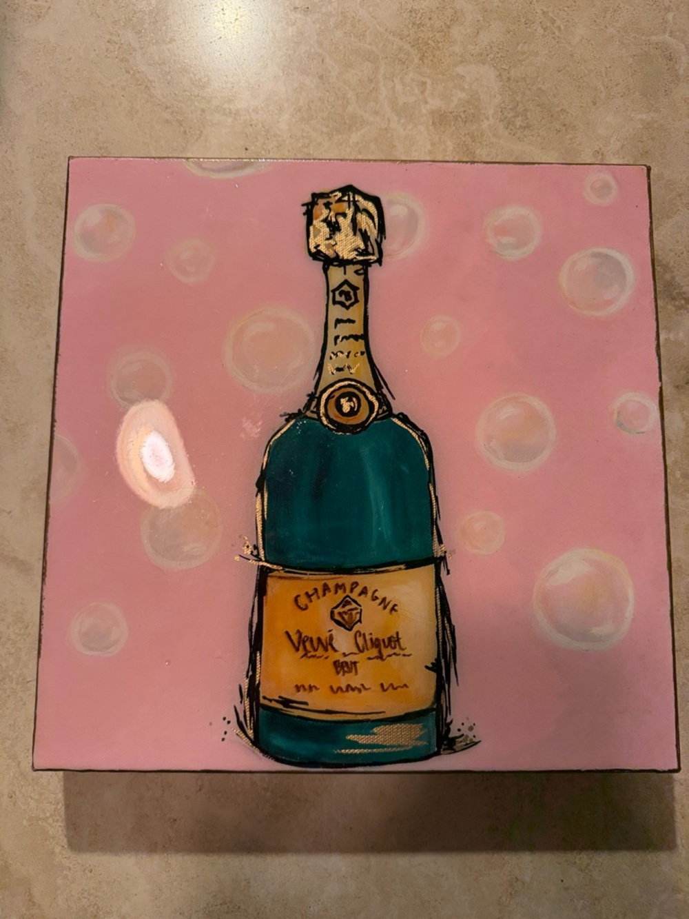Veuve Clicquot Champagne Bottle Art Print - Pink Background